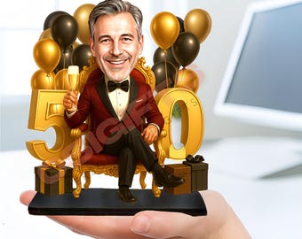 50th Birthday Gift for Men Personalized Caricature Figurine Funny Party Decorations from Photo