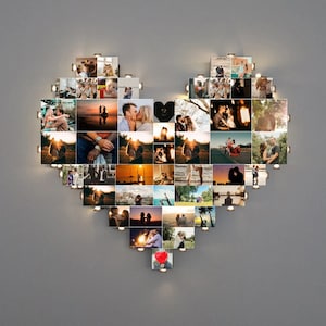 Molduras de colagem de fotos personalizadas, molduras iluminadas de corações, presente para casais, molduras exclusivas, colagem de fotos de corações, presentes para parede, molduras de corações, presentes para mães