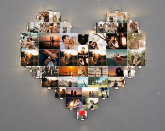 Heart Photo Collage Light Up Frame Personalized Picture Collage for Couples or Mom Unique Wall Decor Gift