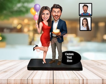 Valentines Day Gift Engagement Gift Personalized Couple Caricature Figurine from Photo Romantic Wooden Desk Ornament