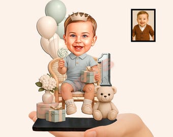 1st Birthday Boy Gift Personalized Girl Cartoon Figurine Custom Photo Party Centerpiece