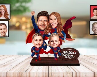 Personalized Mother Photo Gift: Custom Cartoon Wooden Trinket