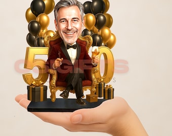 50th Birthday Gifts for Men Personalized Caricature Photo Figurine Funny Desk Decor for Husband Dad or Best Friend