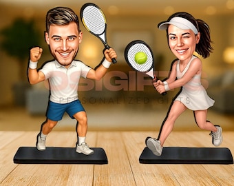Funny Personalized Tennis Player Caricature Figurine – Custom Desk Ornament Gift  Birthday Anniversary Sports