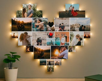 Mothers Day Gift Personalized Heart Collage Frame LED Light Gift for Mom Gifts for Her Unique Photo Frame Gifts for Mom