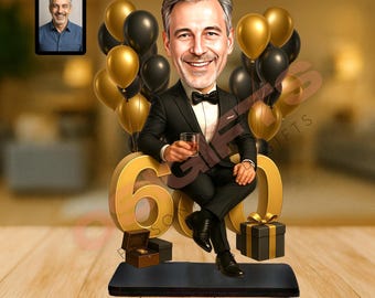 60th Birthday Gifts Personalized Caricature Figurine from Photo Funny Desk Figurine and Party Decor for Him or Her
