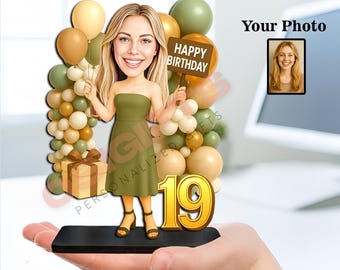 Personalized 19th Birthday Gift Custom Caricature Figurine from Photo for Him, Her