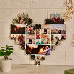 Moldura para fotos com várias fotos, moldura para colagem personalizada, álbum de fotos personalizado, moldura para fotos em formato de coração, presente de 10º aniversário para namorada