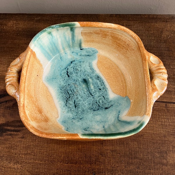 teal and rust small baking dish