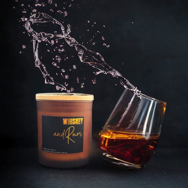 Whiskey & Rum Scented Soy Candle | Masculine Scent | Black or Amber Candle Jar with Wooden Lid | Gift Idea for Him