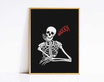 Boo Skeleton Print: Halloween Bar Cart Art (Digital Download)