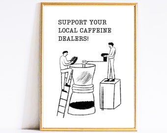 Coffee Digital Wall Art, Coffee Bar Print, Coffee Bar Sign, Kitchen Decor, Printable Poster, Caffeine, Coffee Lover Gift, Doodle Wall Art