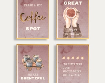Dusty Pink Coffee Bar Gallery Wall Set of 4 Prints, Digital Download, Coffee Wall Art, Coffee Print, Prittyprintable, Coffee Bar Print, Spot
