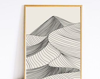 Minimalist Mountain Line Art Print: Beige Nature Poster (Digital Download)