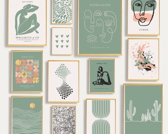 Modern Art Gallery Wall: 13 Eclectic Prints (Digital Prints)