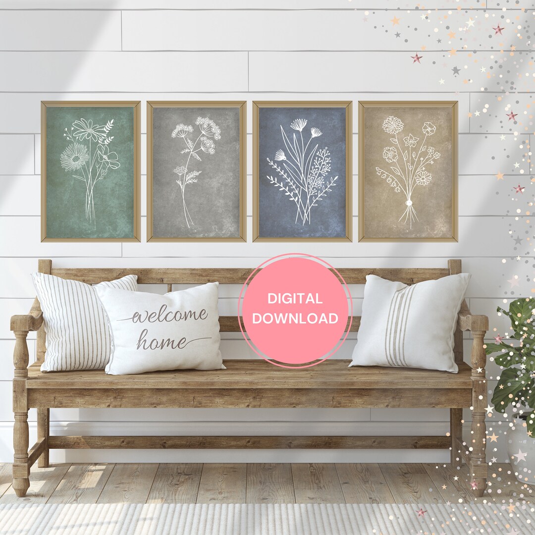 Boho Wall Art Set of 4 for Wooded Minimalist Botanical Print Wall Art ...