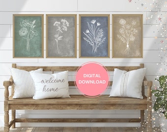 Botanical Print Set: Boho Farmhouse Wall Art (Digital Download)