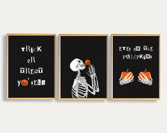 Funny Halloween Print Set: Spooky Skeleton & Pumpkins (Digital Download)