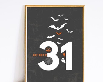 October 31 Halloween Art Print: Neutral Spooky Decor (Digital Download)