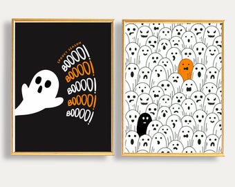 Funny Ghost Halloween Print Set: Spooky Wall Art (Digital Download)