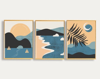 Nature Illustration Print Set: Sea, Mountains, Modern Wall Art (Digital Prints)