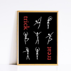 Trick or Treat Skeleton Prints, Gymnastics Funny Halloween Printable, Halloween Decor, Skeleton Print, Boho Wall Art, Sports Resolutions Art