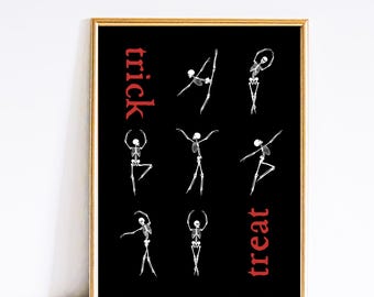 Gymnastics Skeleton Halloween Print: Funny Sports Art (Digital Download)