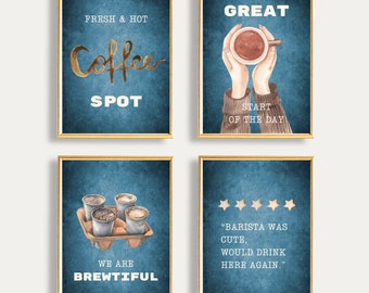 Blue Coffee Bar Prints: Zen Gallery Wall Art (Digital Download)