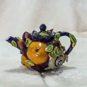 Vintage Miniature Garden-Themed Teapot, Highly Detailed by Nini