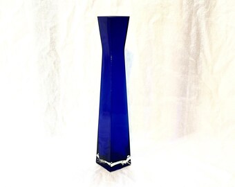 Spectacular, Tall Cobalt Blue Square Tower Vase, 15.75-inch Tall, Cased Crystal with Flared Top
