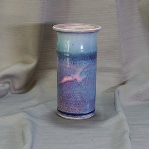 Beautifully Glazed Hand-Thrown Pottery Vase with Subtle Bird Design, Signed