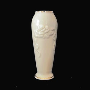 Lenox Rose Bud Vase: Gold Trim, Embossed Motif