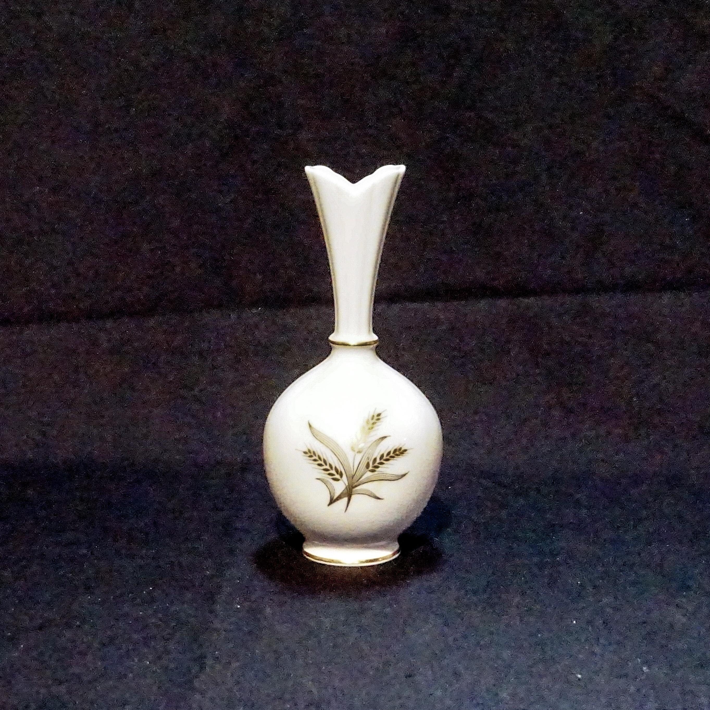 Vintage, 1930s Lenox Wheat Motif Vase with Bulbus Base, Flared Stem and scalloped opening