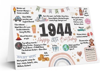 Happy Birthday 1944, birthday card born in 1944, personalized birthday card, year of birth card, 1944 card,  personalized birthday card