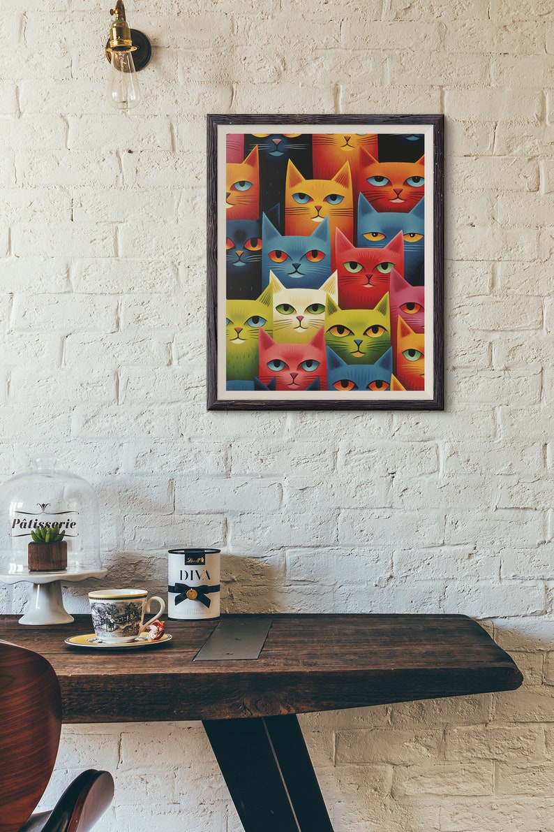 Cat Gallery Portrait Printable Wall Art Geometric Print Cat - Etsy