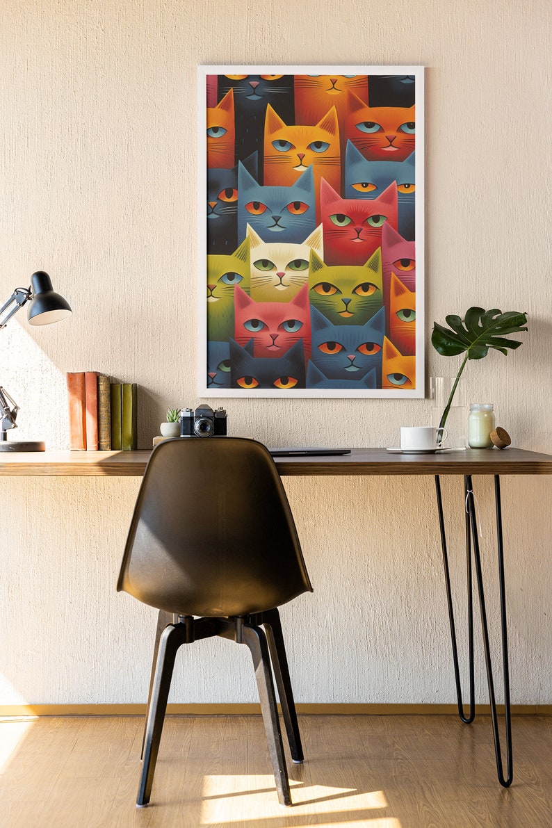 Cat Gallery Portrait Printable Wall Art Geometric Print Cat - Etsy