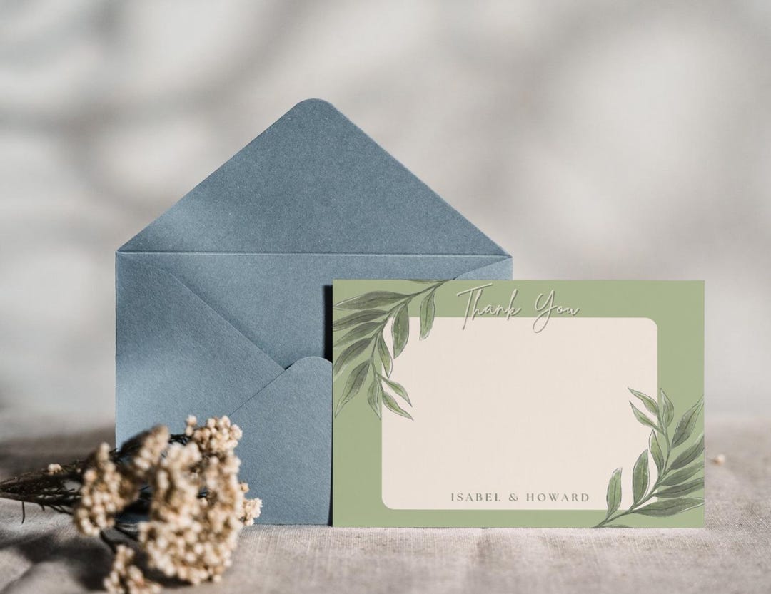 Editable Sage Green Thank You Card, Wedding Thank You Card, Handwritten ...
