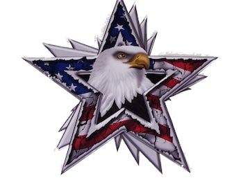 Angry Eagle Head Star American Flag Decal / Sticker Great for car truck or SUV Window