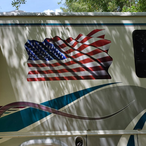 Plain Waving American Flag Graphic Mural Decals / Stickers Fit Wall Camper RV Trailer RV Motorhome