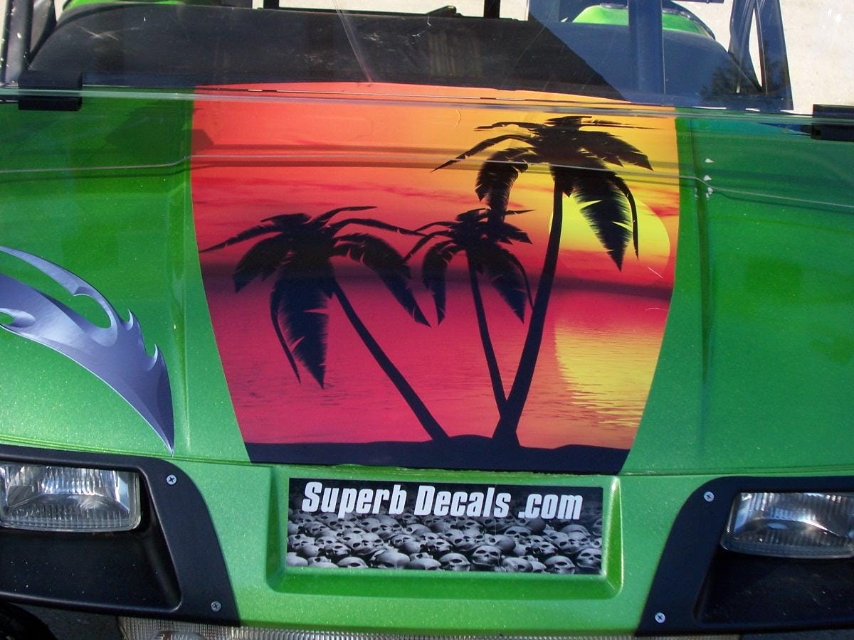 Golf Cart Tropical Palm Tree 18" Center Hood and Under seat Graphics set FIT all Year and Model EZGO Club Car and Yamaha
