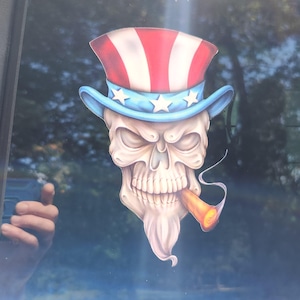 Uncle Sam Made of Smoke American Flag Skull Decal / Sticker Great for car truck or SUV Window Guitar