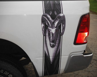 PAIR Robo Simulated Chrome Head Bed Stripe Decals / Stickers FIT All Year Ram Trucks