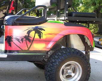 Golf Cart Tropical Palm Tree Large Rear Fender Wrap Graphics set FIT all Year and Model EZGO Club Car and Yamaha