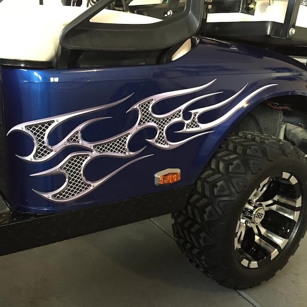 Golf Cart Full Color Tribal Flames Stripe Graphics set FIT all Year and Model EZGO Club Car and Yamaha