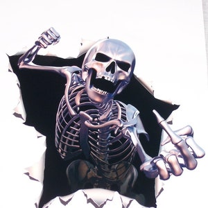 Simulate Chrome Ripped Metal Middle Finger Skull Decal / Sticker Great for car truck or SUV Window or Helmet Phone Case Race Car