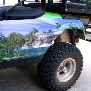 Zestaw grafik na tylny błotnik wózka golfowego Jungle Water Fall, pasuje do wszystkich modeli samochodów EZGO Club Car i Yamaha