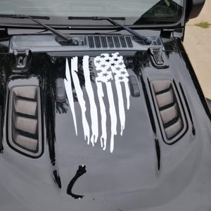 Tattered Ripped One Color American Flag Decal / Sticker FIT all Year Jeep Wrangler Gladiator and Bronco  Hood