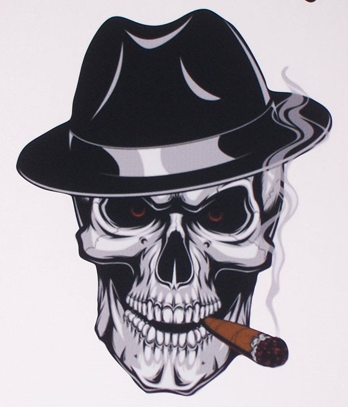 skull car with cigarette Gangster Hat Skull Decal / Sticker Great for Street Rod Rat Rod Car Truck  or SUV Window