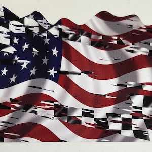 Waving Tattered Checkered / American Flag Graphic Mural Decals / Stickers Fit Wall Camper RV Trailer RV Motorhome