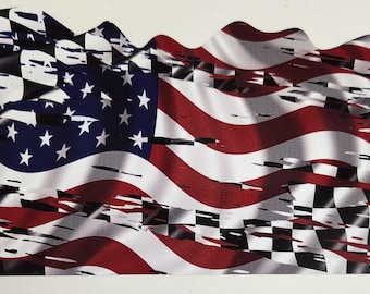 Waving Tattered Checkered / American Flag Graphic Mural Decals / Stickers Fit Wall Camper RV Trailer RV Motorhome